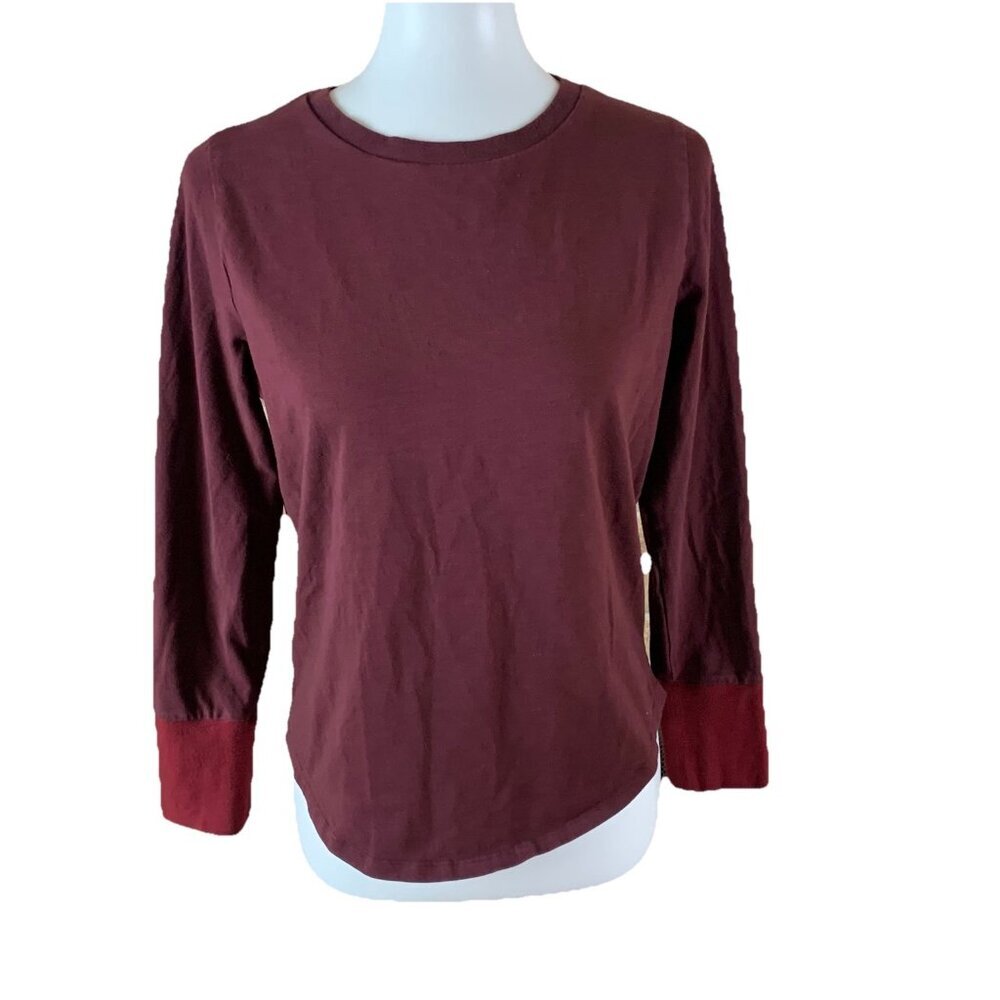 Universal Standard Burgundy‎ Long Sleeve Cotton Crewneck Basic Layer Petite 2XS